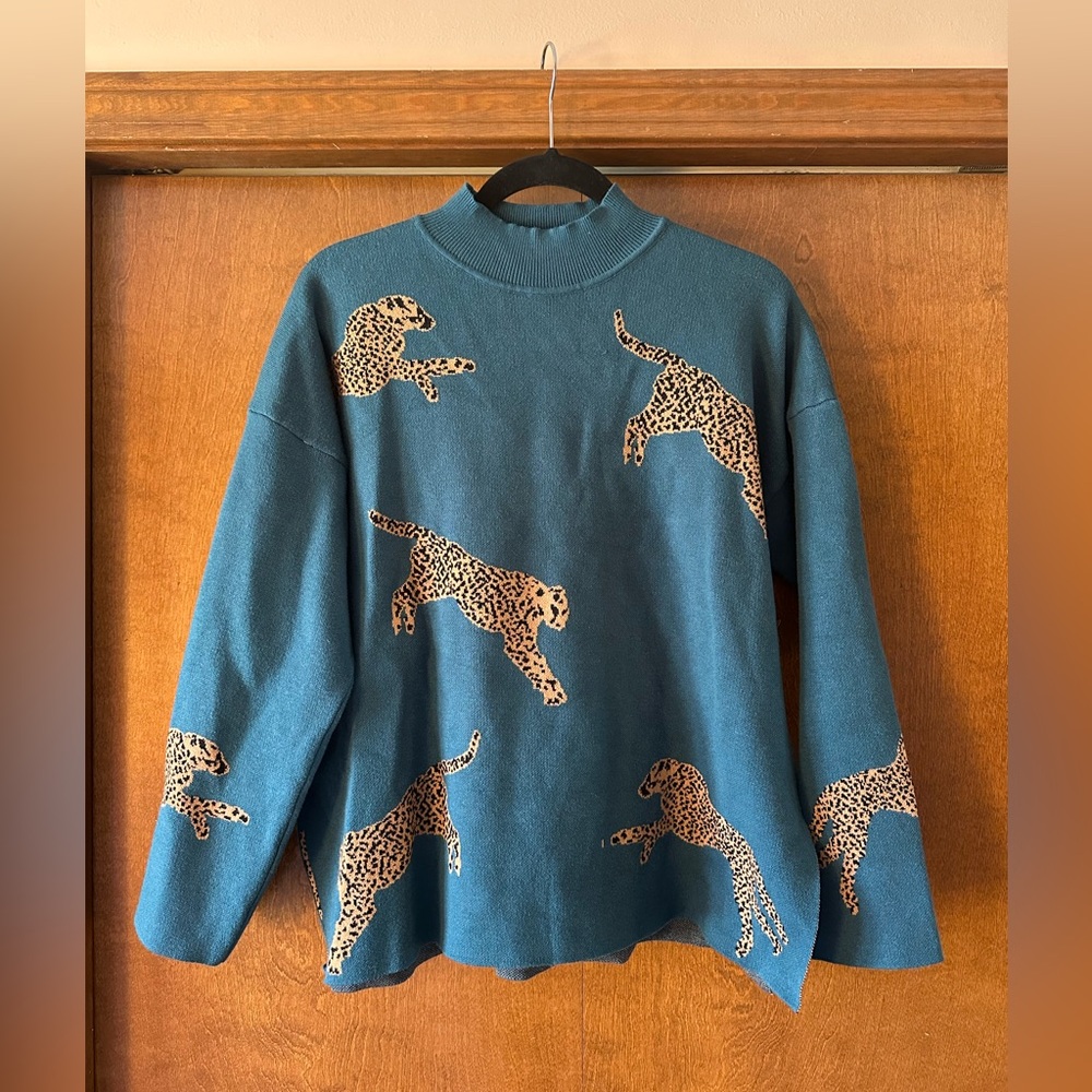 Funky Teal Leopard Sweater